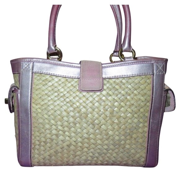 Coach 2004 Limited Edition Straw & Pink Suede Leather Top Handle Tote Satchel - Picture 2 of 11